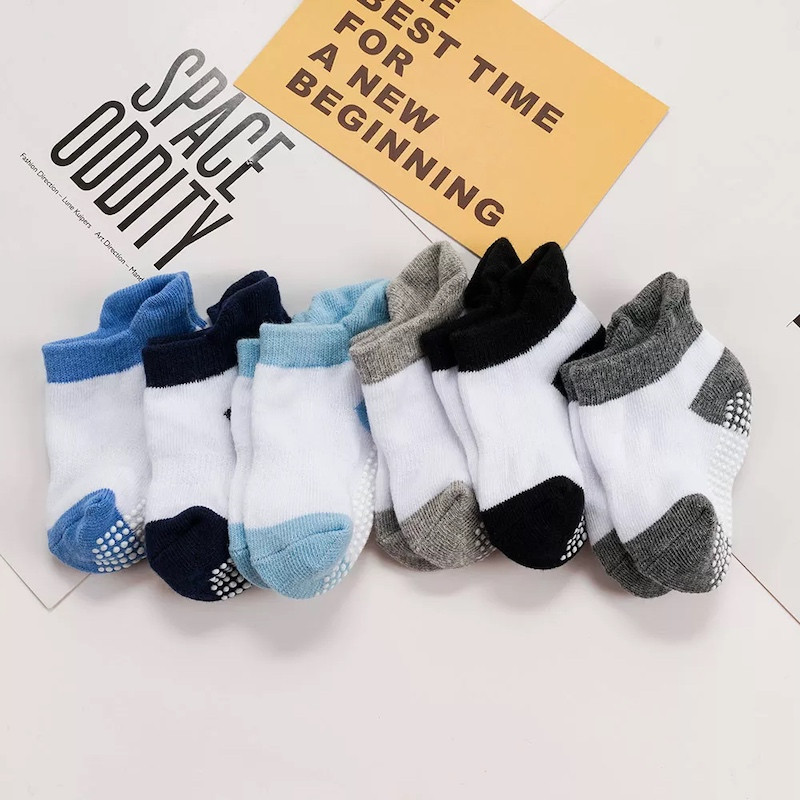Non Slip 6 Pair Socks Combed Cotton for Kids, Anti Skid Socks 3Y-5Y size Boy